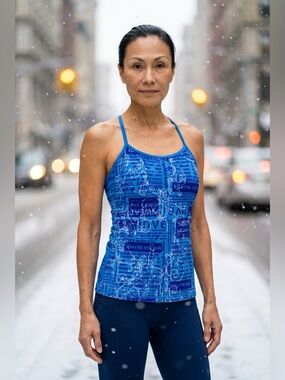 lululemon 🍋 Blue Printed Y Tank with Shelf Bra Waist Length